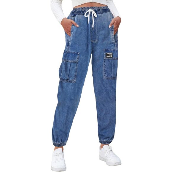 Girls Womens Cotton Drawstring Cargo Jogger Pants X-Large Casual Light - Picture 3 of 6